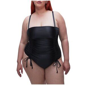 Good American One Piece Swimsuit Women Size 8 = 5XL Ruched Waist Black Beach NEW